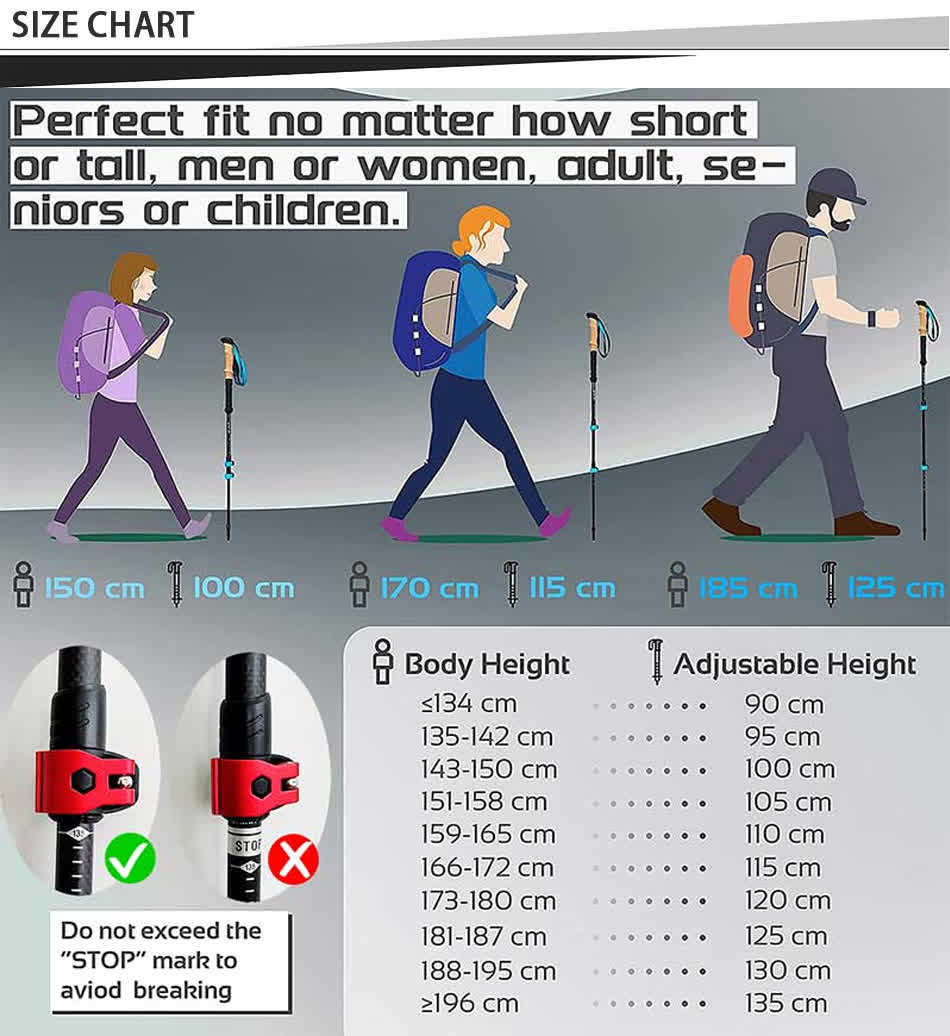 trekking pole size chart