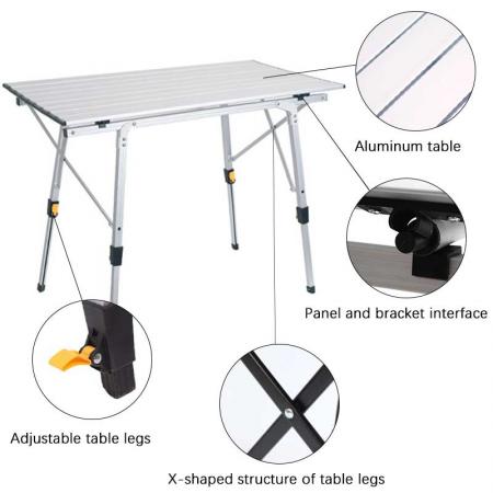 テーブル折りたたみ式ポータブル調節可能テーブルアルミニウム折りたたみ式小型軽量ポータブルキャンプテーブルピクニックビーチ屋外用 