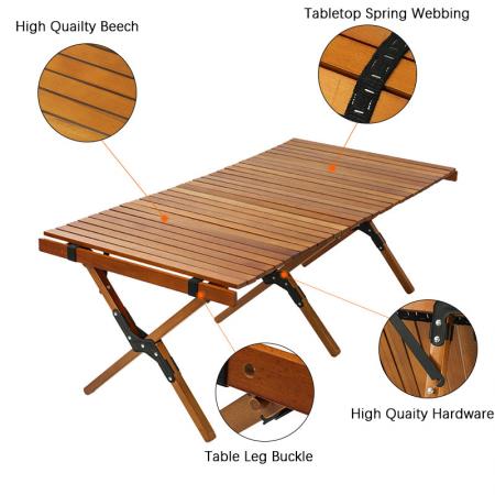 屋外用木製ロールトップキャンプ折りたたみピクニックテーブル 