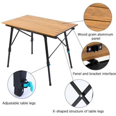 調節可能な高さのテーブルキャンプテーブル屋外のポータブル折りたたみ式軽量テーブルピクニックビーチの高さ調節可能なテーブル脚 