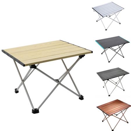 アルミテーブルトップ付きポータブルキャンプサイドテーブル：ハードトップ折りたたみテーブル 