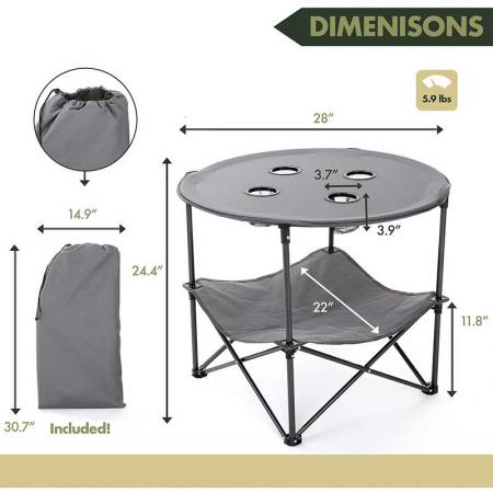 折りたたみ式キャンプテーブル頑丈なポータブル折りたたみ式テーブル4カップラウンドキャリングケーススチールフレームハイグレード600D 