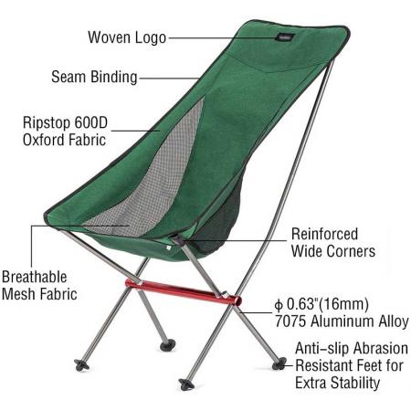 屋外ハイキングバックパッキング用キャリーバッグ付きアルミビーチチェア折りたたみキャンプハイバック軽量チェア 