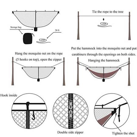 吊り下げ式の蚊帳ハンモックキャンプバグネットは屋外に出ないようにします
 