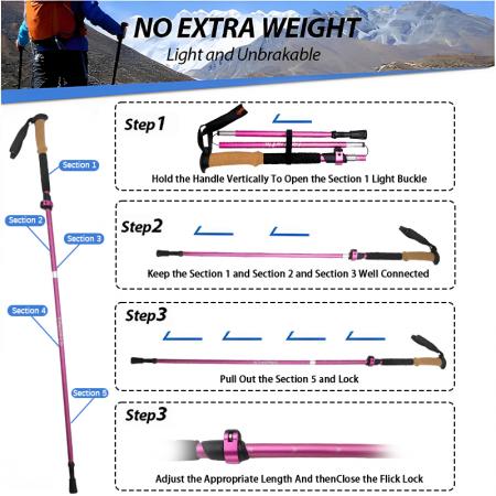 5セクション折りたたみ航空アルミニウム7075トラッキングウォーキングハイキングトレッキングポール 