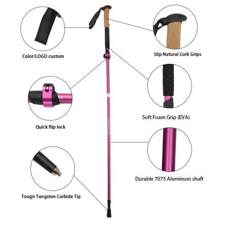 5セクション折りたたみ航空アルミニウム7075トラッキングウォーキングハイキングトレッキングポール 