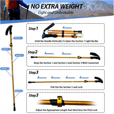 1ペア 5サブセクション折りたたみ式ノルディック伸縮折りたたみ式アルミトレッキングハイキングポール 