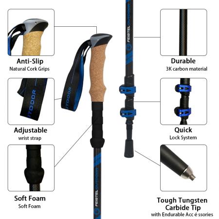 トレッキングポール 2本パック ポータブルハイキングウォーキングスティック EVAコルクハンドル付き アウトドアクライミング用 