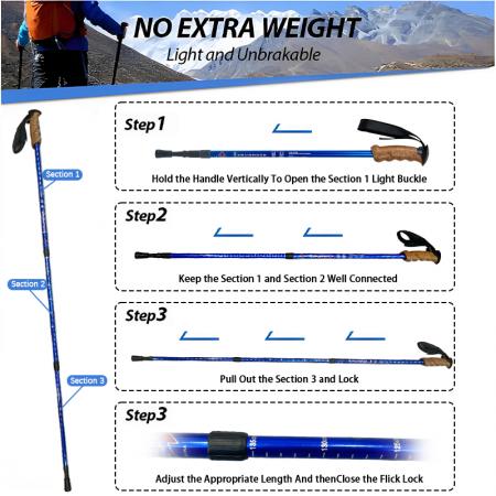 クイックフリップロック付き調節可能なハイキングポール、軽量折りたたみ式、耐久性のある7075アルミニウムトレッキングポール 