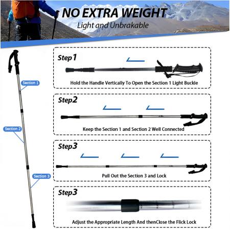 屋外用伸縮式アルミ合金製ゴムハンドル軽量インナーロックウォーキングポール 