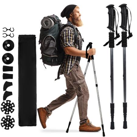 屋外用伸縮式アルミ合金製ゴムハンドル軽量インナーロックウォーキングポール 