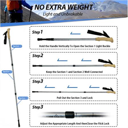 アルミ製伸縮式アウトドアトレッキングポール フェイクコルク 北欧風 耐衝撃ハイキングスティック 