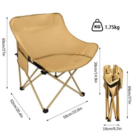 カスタムカラーロゴ入りポータブル折りたたみ式キャンプ用ムーンチェア、釣り用アウトドアビーチチェア 
