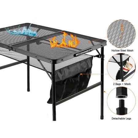 屋外用折りたたみ式アルミ製キャンプテーブル（メッシュトップ付き）、ポータブルBBQピクニックテーブル、OEM/ODM対応 