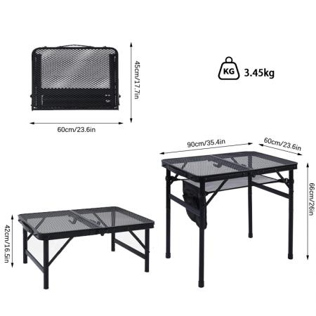 屋外用折りたたみ式アルミ製キャンプテーブル（メッシュトップ付き）、ポータブルBBQピクニックテーブル、OEM/ODM対応 