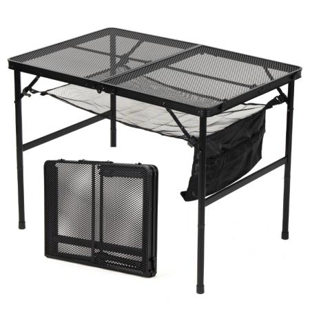 屋外用折りたたみ式アルミ製キャンプテーブル（メッシュトップ付き）、ポータブルBBQピクニックテーブル、OEM/ODM対応 