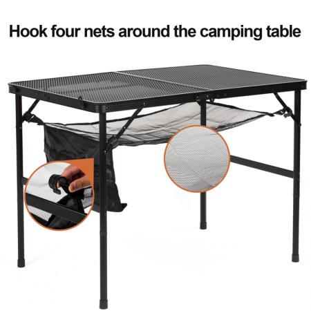 屋外用折りたたみ式アルミ製キャンプテーブル（メッシュトップ付き）、ポータブルBBQピクニックテーブル、OEM/ODM対応 