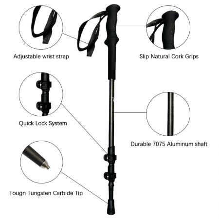 軽量アルミニウム製トレッキングポール、タングステン鋼製先端、3段折りたたみ式、ストレートグリップEVAハンドル、耐荷重150kg 