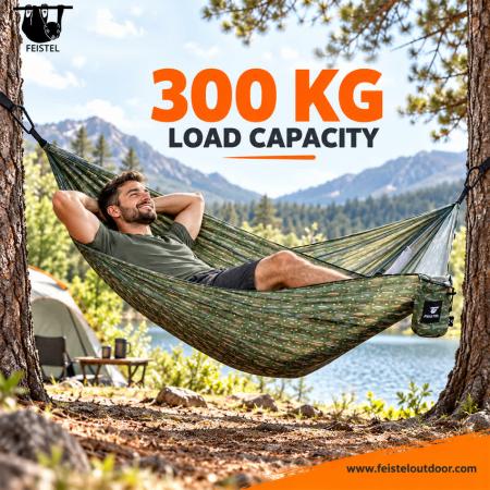 パラシュート生地ナイロン製キャンプ・ハイキング用防蚊ツリースイング（耐荷重150kg）アウトドアハンモック 