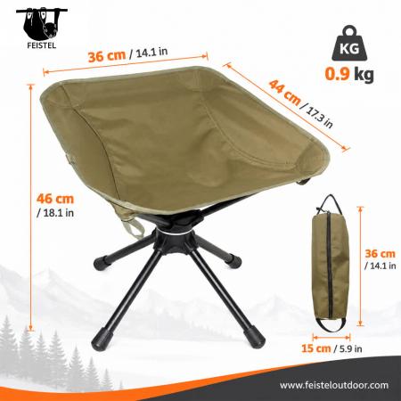 高耐久折りたたみキャンプスツール – 耐荷重150kg回転式アウトドア折りたたみスツール、7075アルミニウムフレーム＆600Dポリエステルメッシュシート付き 